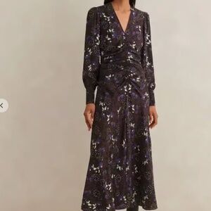 ME+EM Wild Meadow Print Ruched Satin Printed Woven Maxi Dress Size 10